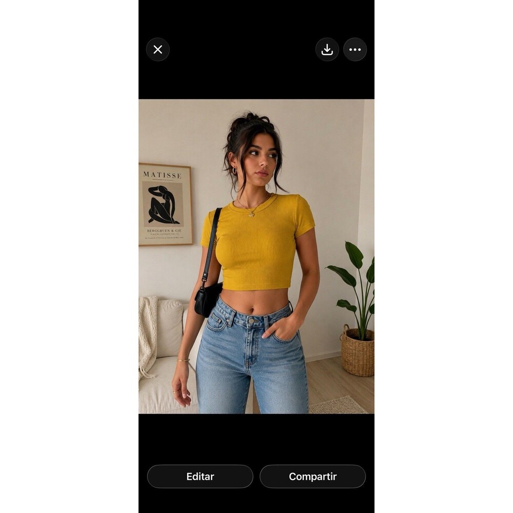 Love Poem Ribbed Baby Tee Crop Top Mustard Yellow Stretch M/L